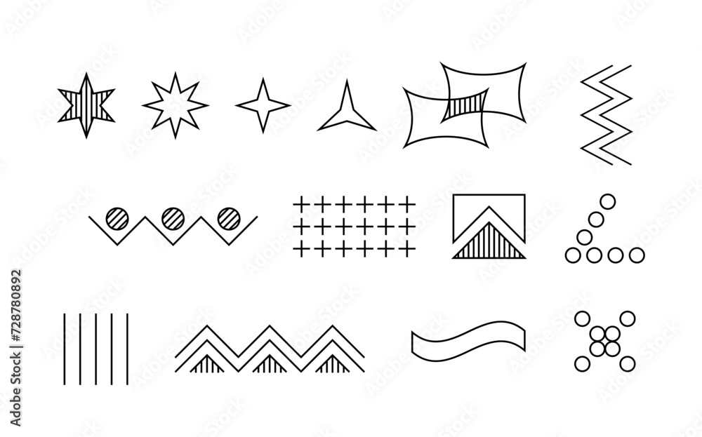 Poster geometric line elements set. patterns from dots and waves. ui and ux design. minimalistic creativity