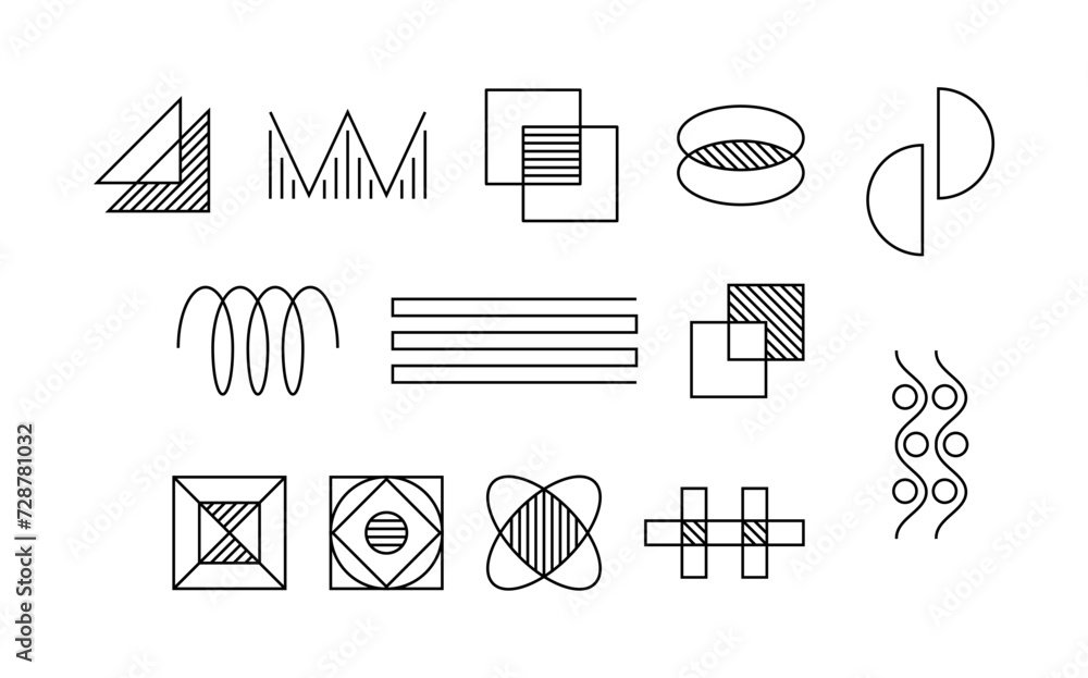 Poster geometric line elements set. patterns from dots and waves. ui and ux design. minimalistic creativity