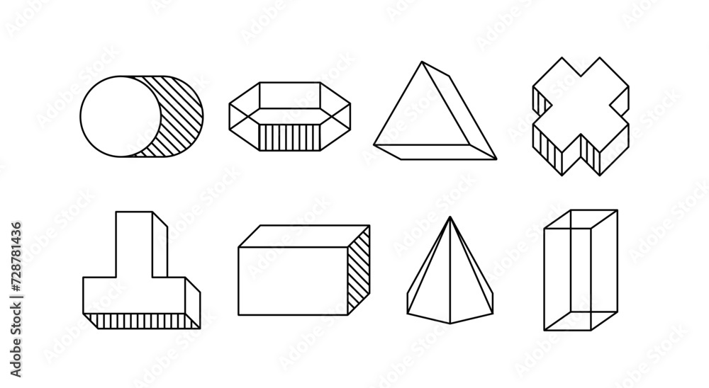 Poster geometric line elements set. volumetric cross and triangle. ui and ux design. minimalistic creativit
