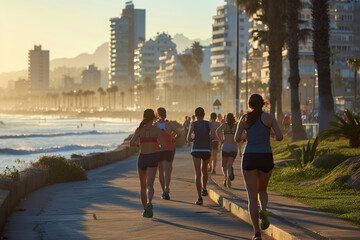 Crowd of people jogging