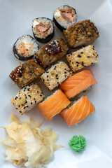 Rolls with red fish, sesame, fried with ginger