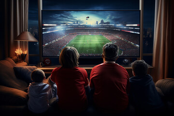 family watching american football together - obrazy, fototapety, plakaty