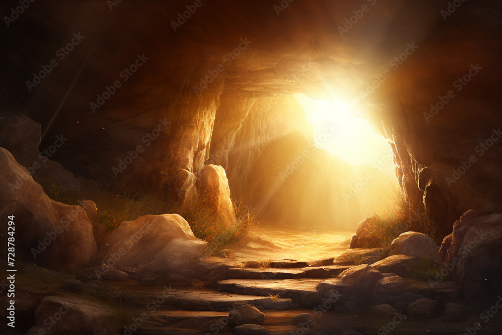 Wall mural empty tomb with sunlight, resurrection  - Wall murals