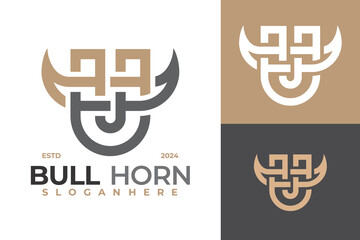 Letter U Bull Horn Logo Design Vector Template