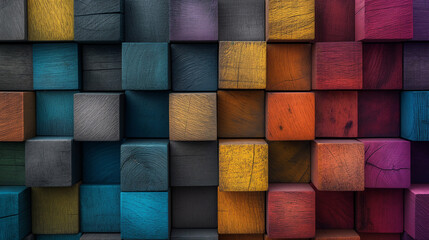 Multicolored Wooden Block Wall With Different Colors