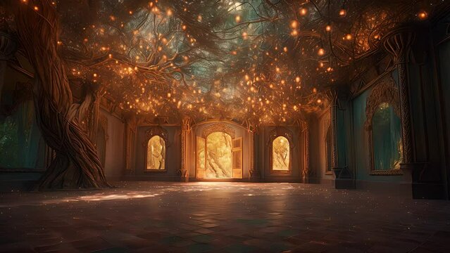 empty room in a magical forest. Created with generative AI.	
