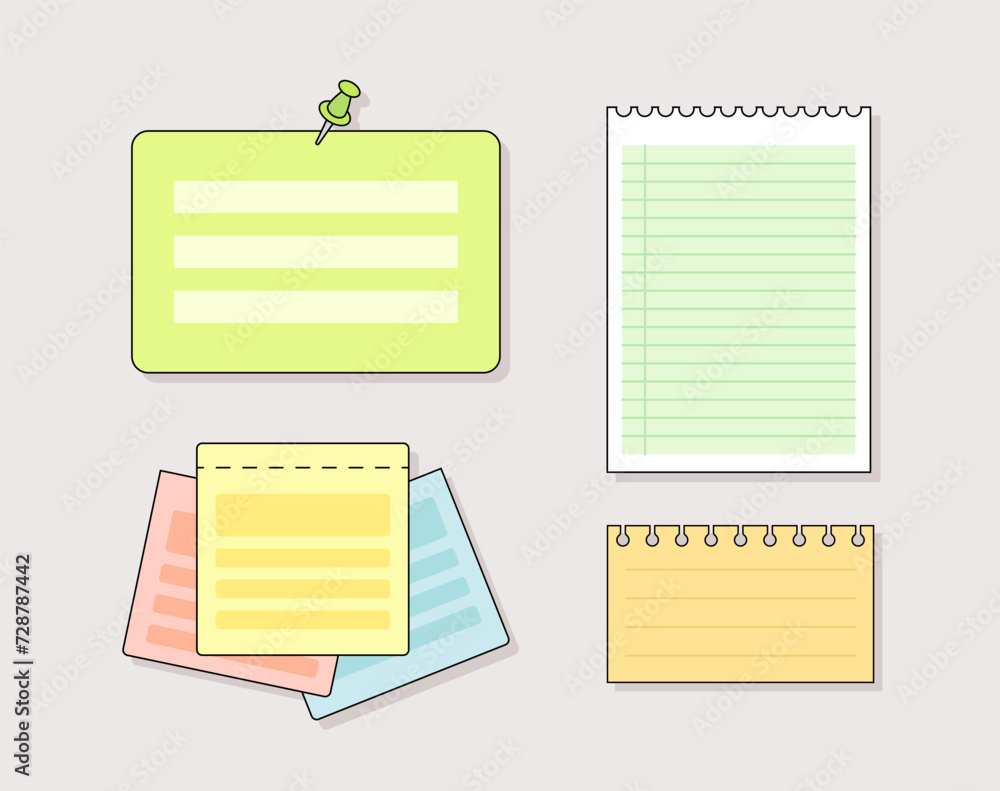 Poster notes pages line set. notepad list and clean shits. planning and scheduling. stationery for school a