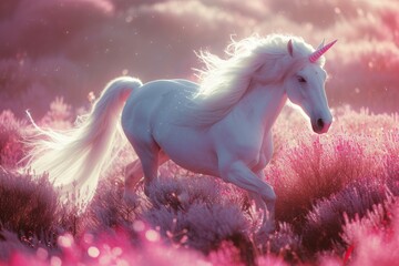  unicorn in a pink colors field