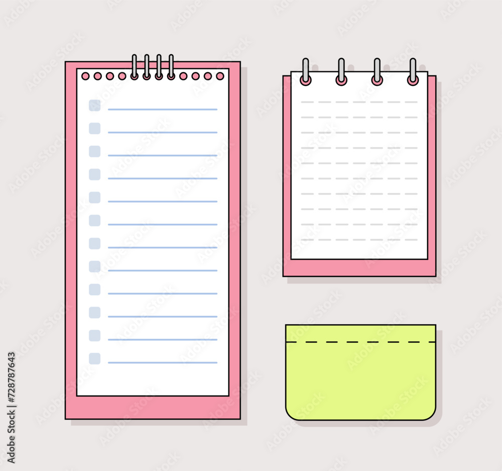 Poster notes pages line set. notepad list and clean shits. planning and scheduling. diaries for students. m