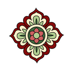 Paisley leaf linear. Pattern and ornament. Aesthetics and elegance. Red and green flower. Traditional ornament. Flyer and leaflet. Outline flat vector illustration isolated on white background