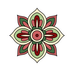 Paisley leaf linear. Pattern and ornament. Aesthetics and elegance. Red and green flower. Traditional ornament. Poster or banner. Outline flat vector illustration isolated on white background