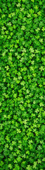 Green Saint Patrick’s Day background with clovers and shamrock, Saint Patrick’s Day template, web design, pattern, model, website skyscraper, banner