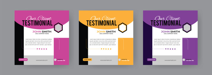 Clients feedback banner design or clients testimonial feedback banner set of colorful banners