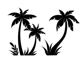 Palm silhouettes set. Symbol of tropical and exotic countries and islands. Flora and foliage. Sticker for social networks. Cartoon flat vector collection isolated on white background