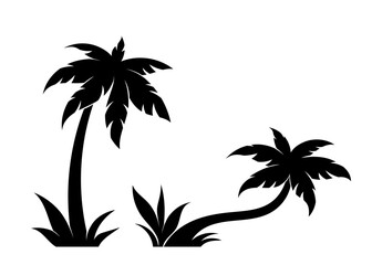 Palm silhouettes set. Symbol of tropical and exotic countries and islands. Trees with foliage and bushes. Aesthetics and elegance. Cartoon flat vector collection isolated on white background
