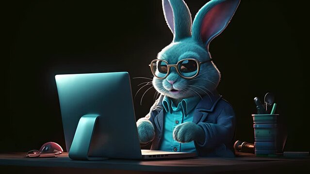 hacker rabbit with dark glasses. Created with Generative AI.