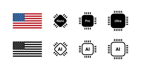 Semiconductor production US. Computer chips. Vector icons