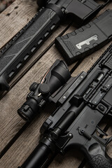 A carbine with red dot sight. Weapons for police, special forces and the army.  Modern automatic...