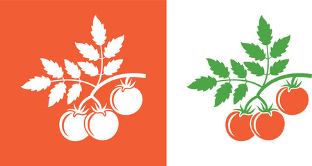 Tomato branch logo. Isolated tomato branch on white background - obrazy, fototapety, plakaty