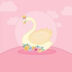 Swan queen with flower bouquet vector illustration