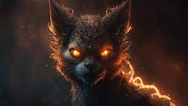 Demonic cat, evil cat in hell. Created with Generative AI.	
