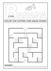 Maze Alphabet worksheet For kids vector