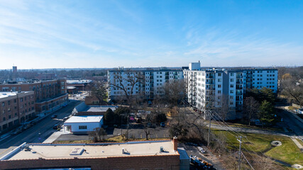 Fototapeta premium Drone view of downtown Lombard
