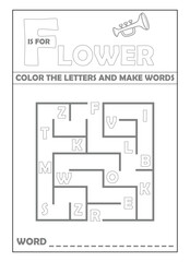 Maze Alphabet worksheet For kids vector