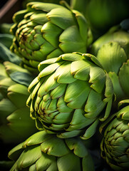 Close up background with fresh ripe artichokes 