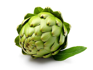 Fototapeta premium Green ripe artichoke on white background 