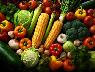 Close up background with different colorful fresh ripe vegetables 