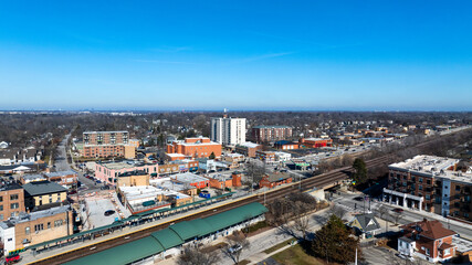 Drone view of downtown Lombard