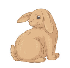 Cute fur rabbit concept. Sketch of forest dweller. Hand drawn art. Adorable bunny. Sticker for social networks and messengers. Cartoon flat vector illustration isolated on white backgroun