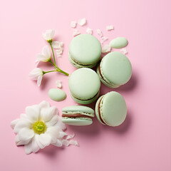 Mascarpone mint cookies with flowers. Food and flowers concept. Holiday. Spring and Uksrs.