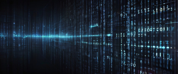 Obraz premium An abstract digital background with binary code and AI algorithms running in the background