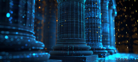 In a pixelated agora, decentralized pillars of knowledge emerge, each inscribed with cryptographic wisdom