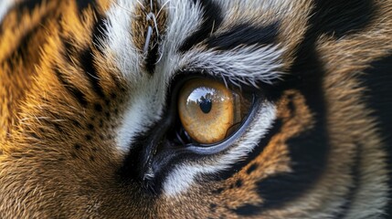 Close-Up Detail of Tiger's Eye, Whiskers, and Varied Fur Texture