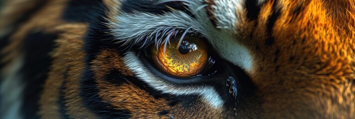 Tiger Eye and Fur Texture Close-Up: Deep Amber and Intricate Whiskers
