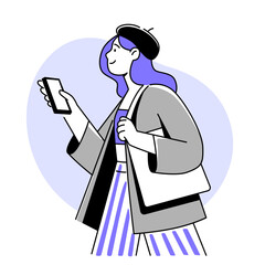 illustration of woman character with phone