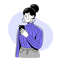 illustration of woman character with phone