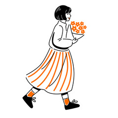 illustration of woman with bouquet