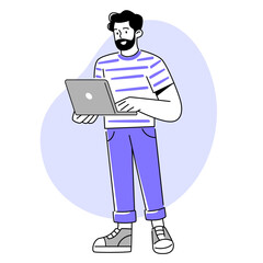 illustration of freelancer man with laptop