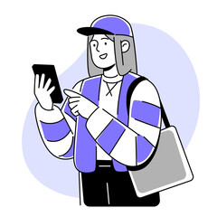 illustration of woman character with phone