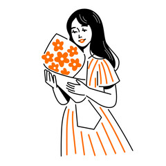 illustration of woman with bouquet