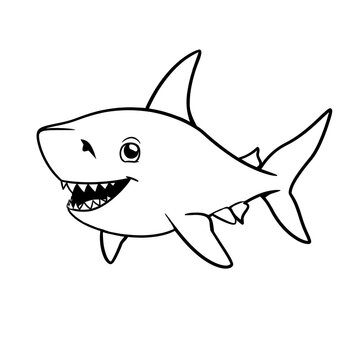 Cartoon shark, kids or children coloring book page