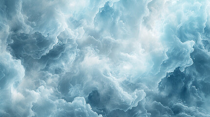 A calming and tranquil abstract painting on a marble slab with light blue and white colors, resembling a cloudy sky. 