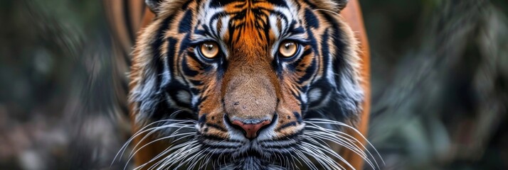Bengal Tiger's Intense Gaze: Close-Up with Orange Fur and Black Stripes