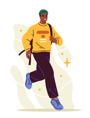 Rush person concept. Man in casual clothes run. Character with bad time management. Sticker for social networks and messengers. Cartoon flat vector illustration isolated on white background