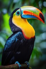 Fototapeta premium Vibrant Toucan Mid-Call: Black Feathers and Blue Eye Ring