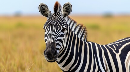 Fototapeta premium Zebra's Striking Features: Distinctive Stripes and Expressive Eye Close-Up